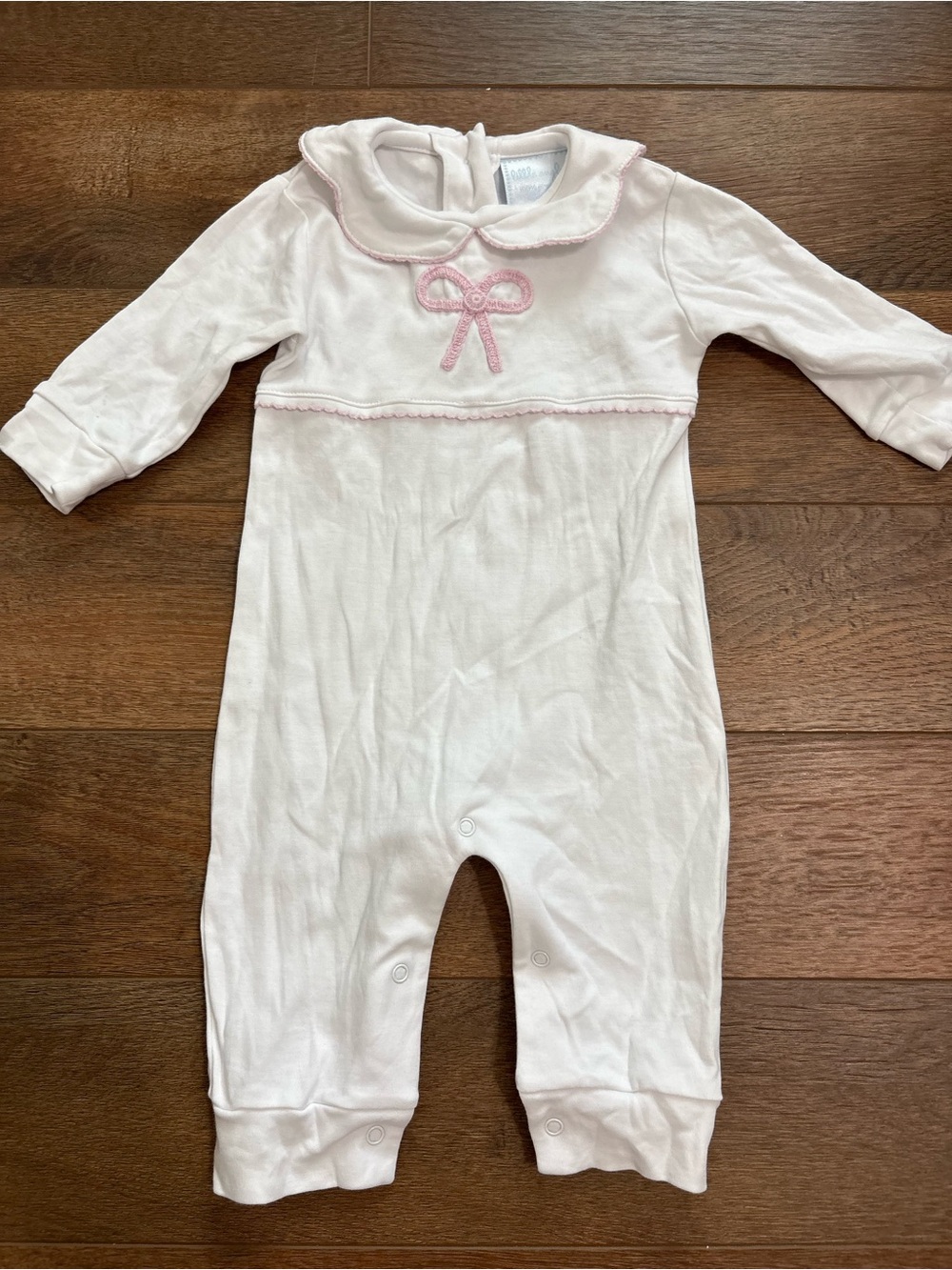 Little English 3M White Pink Bow Pima Cotton Romper